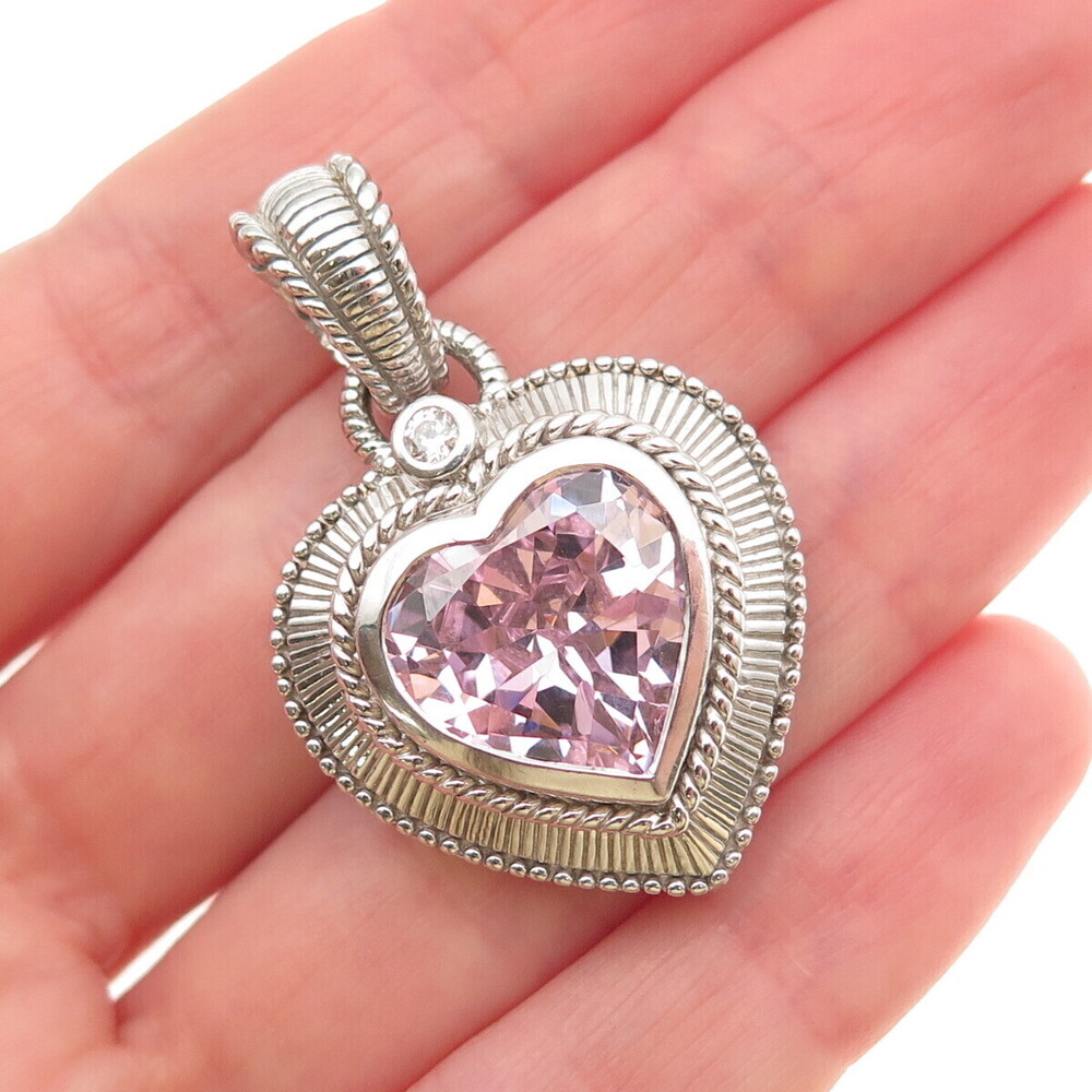 Judith Ripka 925 Sterling Silver Lavender & White C Z Heart Charm Pendant